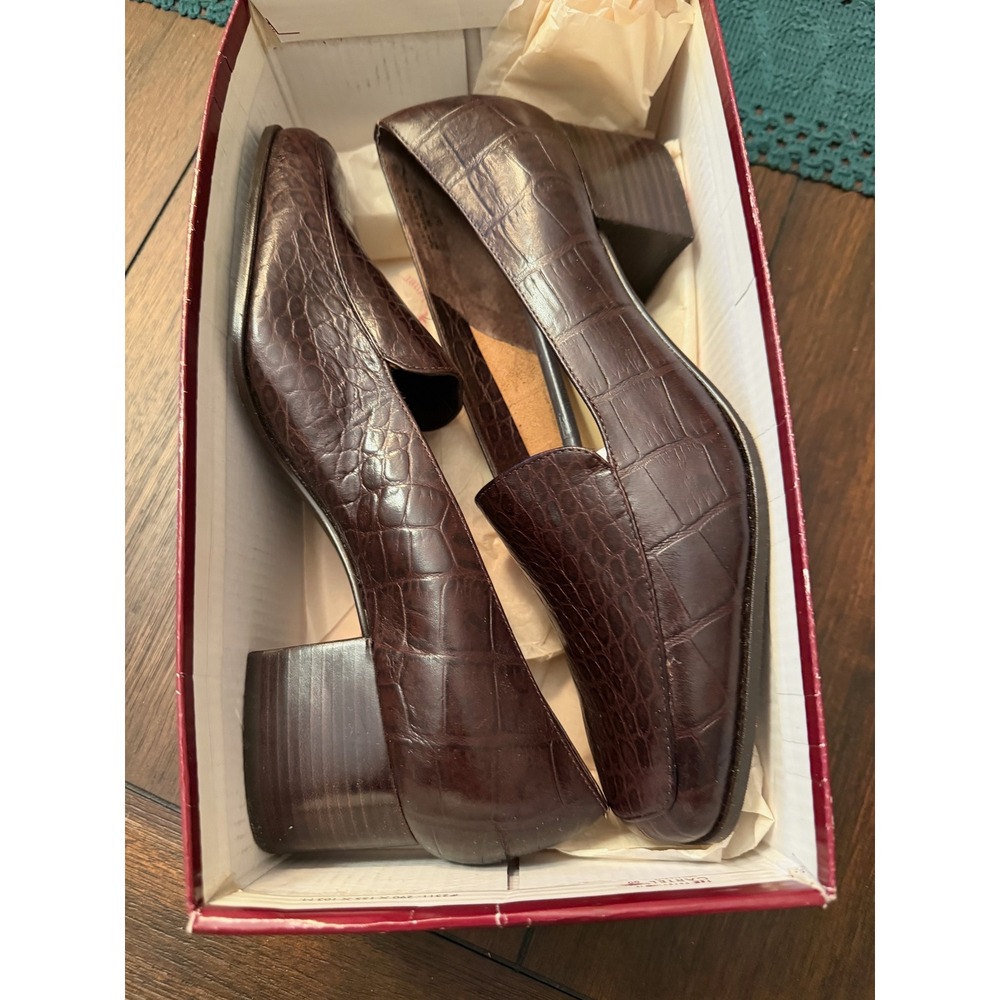 Etienne Aigner Painter Brown Croco Embossed Leather Block Heel Loafers Womens 8M